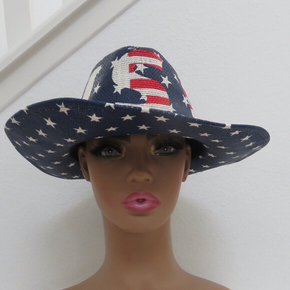 American Flag USA Cowboy Hat Red White Blue Straw Unisex Cowboy Western - Picture 2 of 8